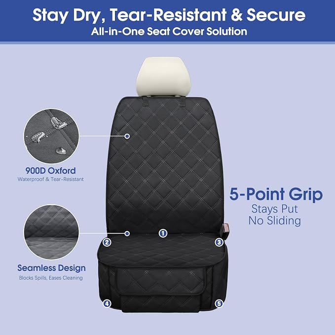 ALLANSING Front Seat Cover for Dogs with Side Flaps, Heavy Duty 900D Waterproof Seat Protector, Protects from Dirt & Scratches, for Pets & Daily Use, Fits Cars SUV Trucks Minivans (2-Pack) - Image 3