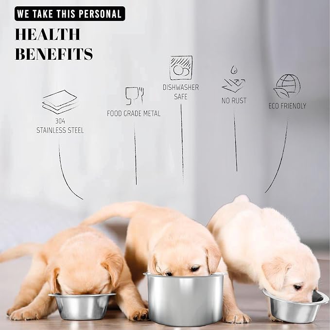 AVERYDAY 25oz Stainless Steel Dog Bowls Set, 2 Pack for Replacement Dogs Bowl Stand, 3.1 Cups Metal Dog Bowls, 6 Inch Small Medium Dogs Water Bowl for Raised Feeder with Opening 6.5-6.65" - Image 6