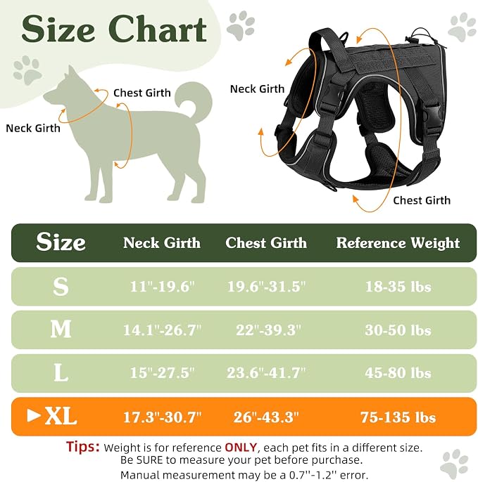 VavoPaw Heavy Duty Tactical Dog Harness for Large Dogs, No Pull Adjustable | Pet Harness Reflective Service Training Easy Control Pet Vest Military K9 Working Dog Harnesses（Black, XL） - Image 2