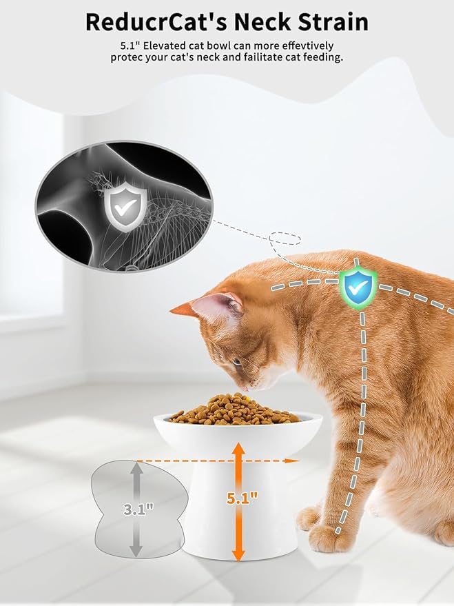 LoeJan Elevated Cat Food and Water Bowls Set, Extra Wide and Raised Ceramic Feeder, Anti-Vomit Whisker-Free Pressure Feeding Bowl for Kittens Adult Small Dogs - Image 3