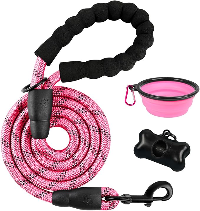 BARKBAY Dog Leashes for Large Dogs Heavy Duty Dog Leash 4/5/6 FT with Comfortable Padded Handle and Highly Reflective Threads for Medium Large Dogs Walking Training Running (5FT-1/2'',Pink) by BARKBAY