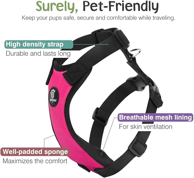 VavoPaw Dog Seat Belt Vest Harness for Car, 2 in 1 Seatbelt Buckle | Soft Breathable Mesh, Adjustable Buckle, Nylon, Heavy Duty Pet Safety Seat Belts for Small Medium Large Pets, Magenta, L - Image 3