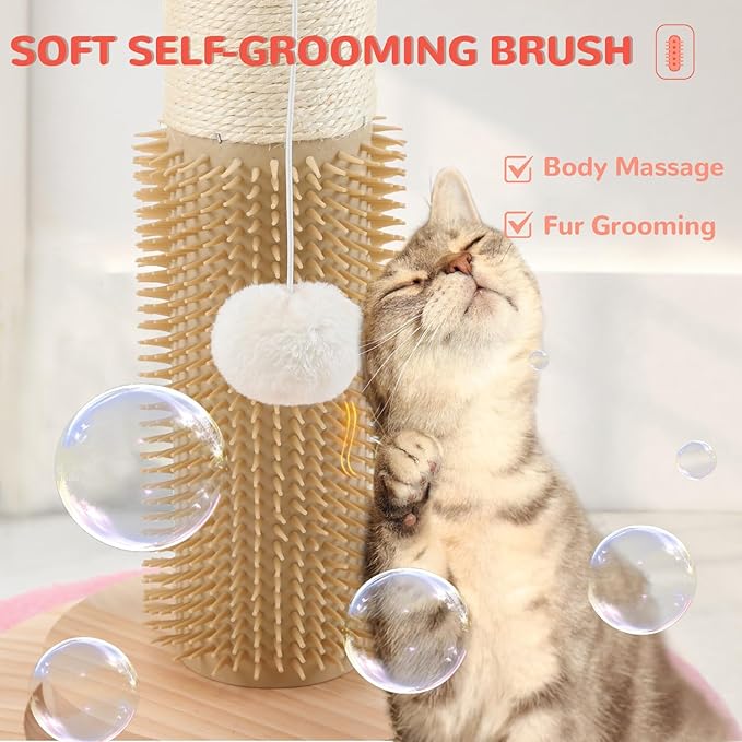 45'' Tall Cat Scratching Post Tree,Heavy Duty Scratcher for Indoor | Solid Wood Base,3.5" Sisal Post,Hanging Ball Toy,Self-Grooming Brush,Interactive Ball Track,Stylish Decor for Any Home - Image 5