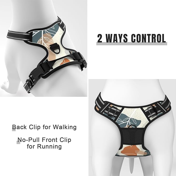 Rnivvi No Pull Dog Harness, Cute Boho Reflective Small Sized Puppy Kitten Harness, Adjustable Soft Padded Vest for Small Dogs, Cats, Heavy Duty Pet Vest with Easy Control Handle for Walking, Leaves - Image 5