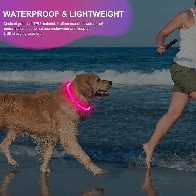 Light Up Dog Collar - Waterproof LED Pet Collar Rechargeable, TPU Cuttable Glow in the Dark Dog Lights for Night Walking (Pink) - Image 6