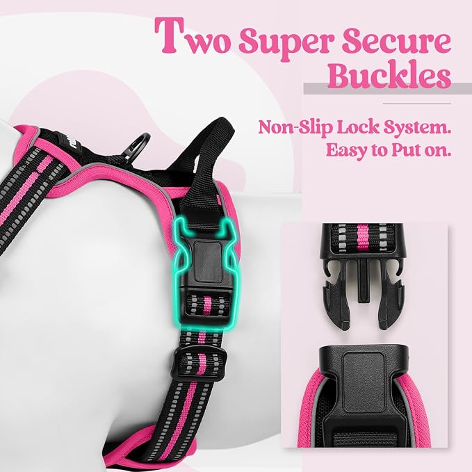 rabbitgoo Dog Harness, No Pull for Large Dogs with 2 Leash Clips, Pet Vest | No Choke with Handle, Adjustable Soft Padded, Reflective, Easy Control for Walking, Black & Hot Pink, X-Large - Image 3