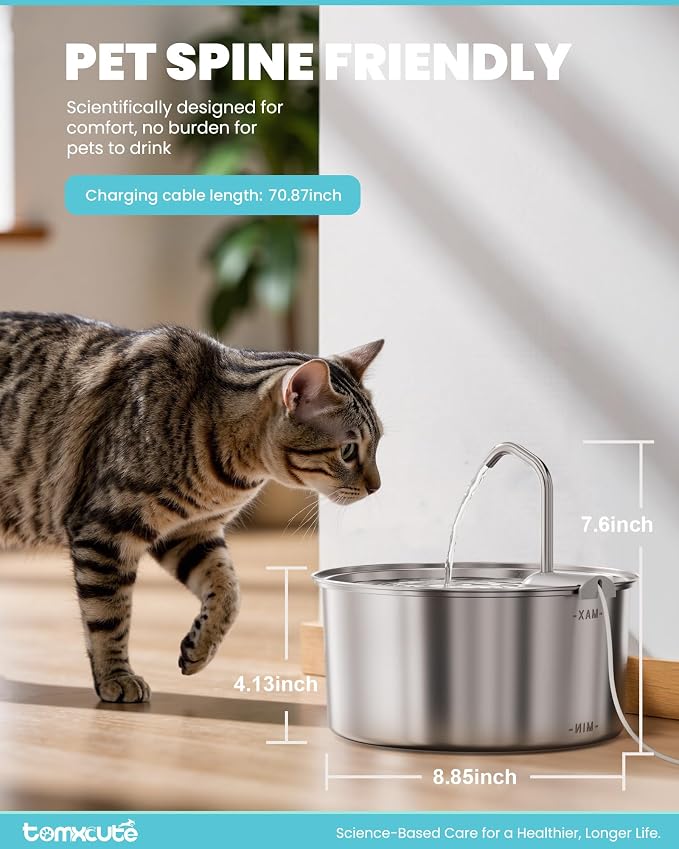 Cat Water Fountain Stainless Steel - 108oz/3.2L Large Capacity Cat Fountain for Drinking, Ultra Quiet Metal Pet Water Fountain for Cats, Dogs, Multiple Pets - Image 5
