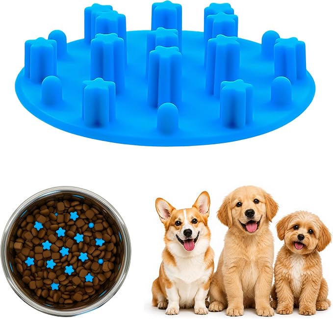 Slow Feeder Insert for Cat and Dog Bowls, Medium 4.8 Inch, Blue | Soft Silicone with 19 Suction Cups, Removable for Easy Cleaning and Best on Smooth, Flat-Bottom Surfaces by Unknown