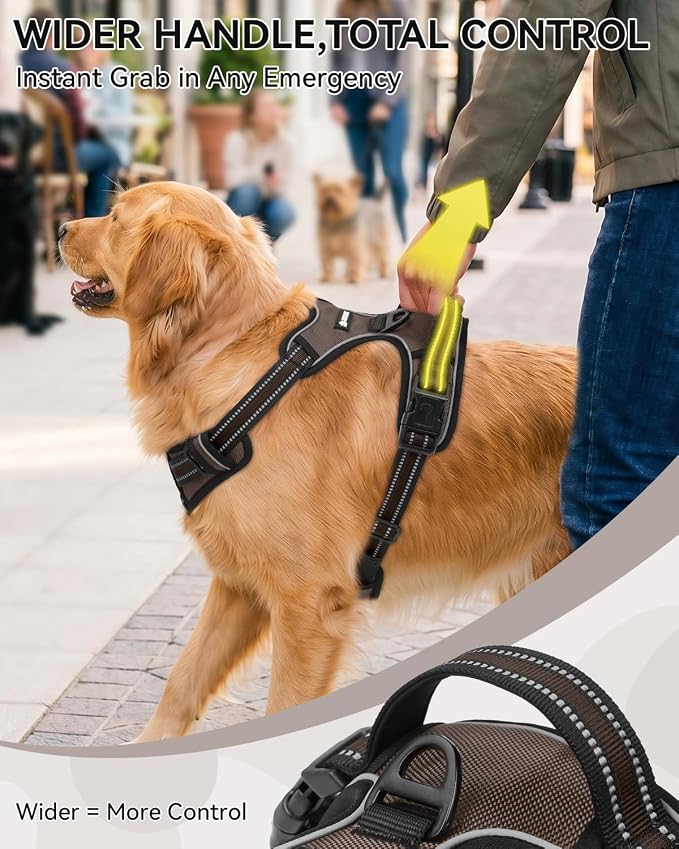 Joytale No Pull Dog Harness & Seat Belt, Easy On 3-Buckle, XL, Brown | Front Clip Reduces Pulling, Escape-Resistant Design, Adjustable Fit, Soft Padding for Comfort, Secure Tether for Safer Travel - Image 5