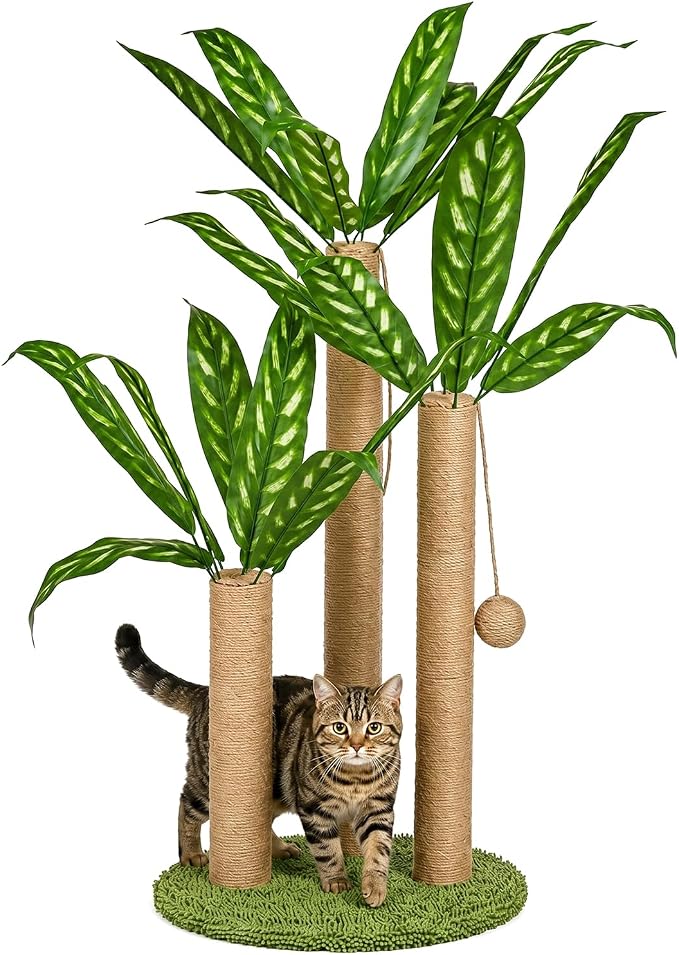 LEMONDA 31.5Inch Cat Scratching Post | Cat Scratcher Tree, Cat Scratching Posts,3 Scratching Poles,2 Interactive Dangling Balls, For Indoor Kitten & Adult Cats by LEMONDA