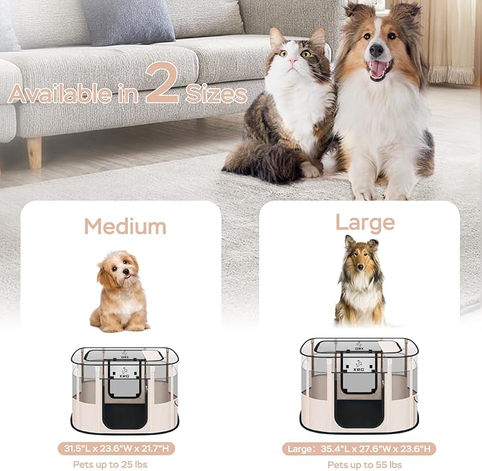 XRG Foldable Dog Playpen with pad，Indoor Cat Kennel L(35.4"x27.6"x23.6") | Portable Dog Crates with Upgrade Breathable Mesh，Sturdy Cat cage Indoor & Outdoor for Rabbit or Small Animals,Beige - Image 9