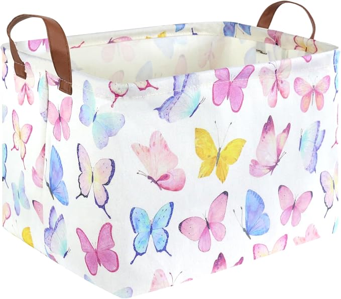 Rectangular Butterfly Basket,Girls Basket, Foldable waterproof cute storage basket,Kids Storage Bin,Toy gift Organizer,Girls Room Decor,Butterfly Room Decor,Gift Box(Colorful Butterflies) by FXOCSHE