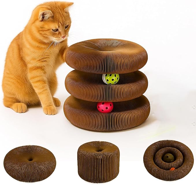 Interactive Cat Toy, Kitty Curls Cat Scratcher, Twisty Paws Cat Scratching Post, Kitty Kurls Magic Organ Cat Scratch Pad with Ball Toy for Indoor Cats, Kitty kurlz Modern Cat Scratching Board by LEQOS