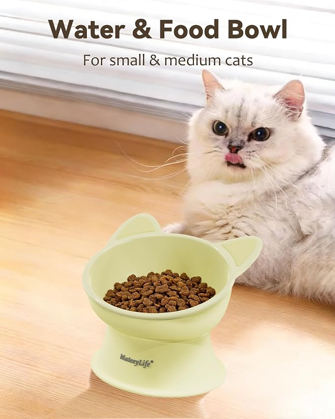 MateeyLife Raised Cat Bowls, Cat Food Bowl Elevated for Kittens & Small Dogs, 15°Tilted Protect Pets' Neck and Anti Vomiting, Whisker Friendly Food & Water Feeding Bowl, 6 oz Each - Yellow - Image 3