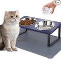 Summark Upgraded Elevated Cat Bowls with Food Mat,15°Tilted Stand Anti Vomiting Raised Cat Dishes for Food and Water,2 Stainless Steel Bowls for Cats and Puppies（Navy Blue） by Summark