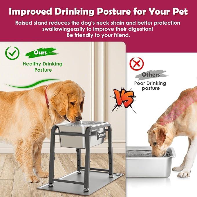 2.8 Gallon Elevated Large Dog Water Bowl with Mat, 4 Height Adjustable 10.4-15.2", Raised Dog Water Bowl Stand for Large Breed - Image 2