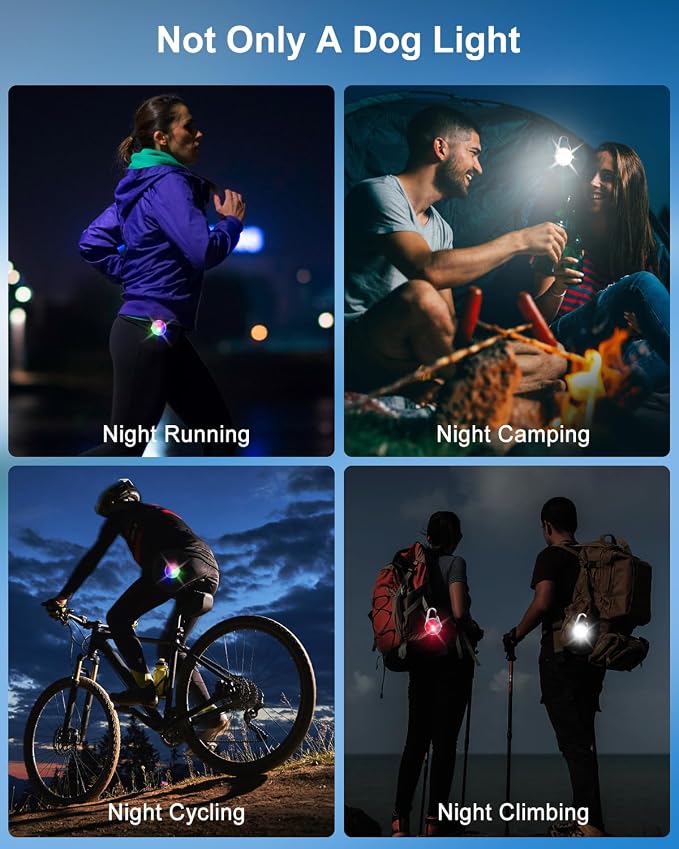 2 Pack Dog Collar Light, 4 Modes Clip On Dog Lights for Night Walking, Glow in the Dark LED Pet Collar Charm, Rechargeable Pet Camping Essentials for Nighttime Running, Cycling, Hiking(White) - Image 6