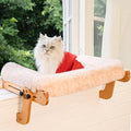 Cat Window Perch with Washable Bolster, Fluffy Cats Hammock Bed for Window, Adjust Wooden Seat for Kitten Bedside Windowsill, Wooden Cats Furniture(Thickened White) by CHEERPALS
