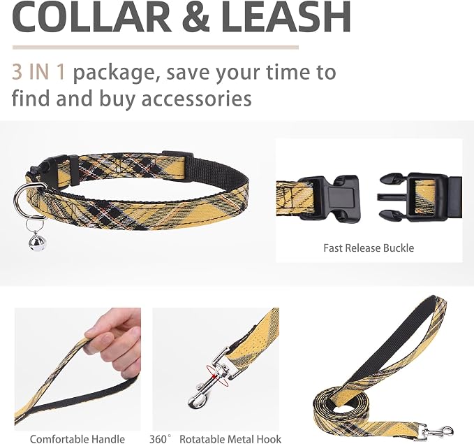PUPTECK Dog Harness, Collar and Leash Set No Pull for Small Medium Sized | Plaid Puppy Step-in Escape Proof Reflective No Choke Pet Cat Adjustable Walking Vest - Image 4