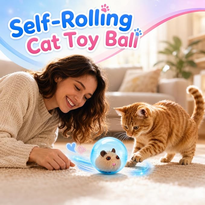Self-Rolling Interactive Cat Ball, Automatic Animal Pet Rolling Ball | Hamster Ball for Cats Interactive,Hamster in Rolling Balls Smart Cat Toy, Motion Activated Cat Enrichment Toys (Pink) - Image 6