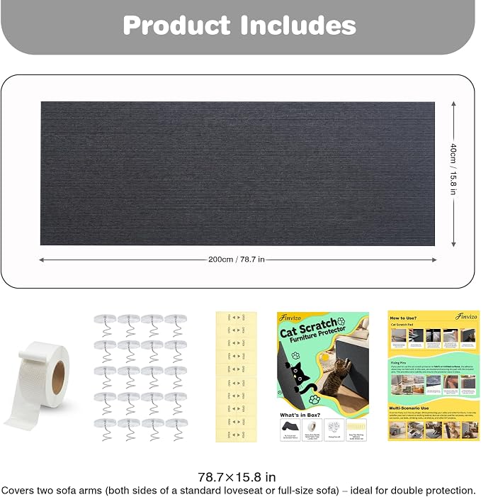 Cat Scratch Furniture Protector: 78.7"x15.8" High Self-Adhesive | Cat Scratch Carpet Trimmable for Couch Scratcher Protector from Claws Scratching Mat Lasts 3-6M 3min Install, Khaki - Image 7