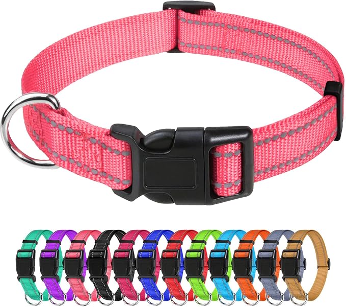 TagME Small Dog Collar, Reflective Puppy Collar, Baby Pink, 3/4" Width | Lightweight, Nylon Collar for Puppies and Small Dogs, Adjustable Length, 12 Color Choices, Reflective for Evening Walks by TagME