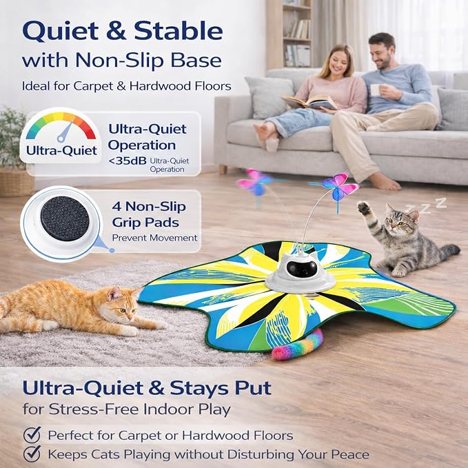 Interactive Cat Toy for Indoor Cats, Rechargeable 3-in-1 Hide and Seek Cat Toy with Spinning Butterfly & Plush Tail, Ultra-Quiet Touch Activated Self Play Cat Exercise Toy for Adult Cats & Kittens | Touch Activated, Spinning Butterfly, Plush Tail, Ultr... - Image 4