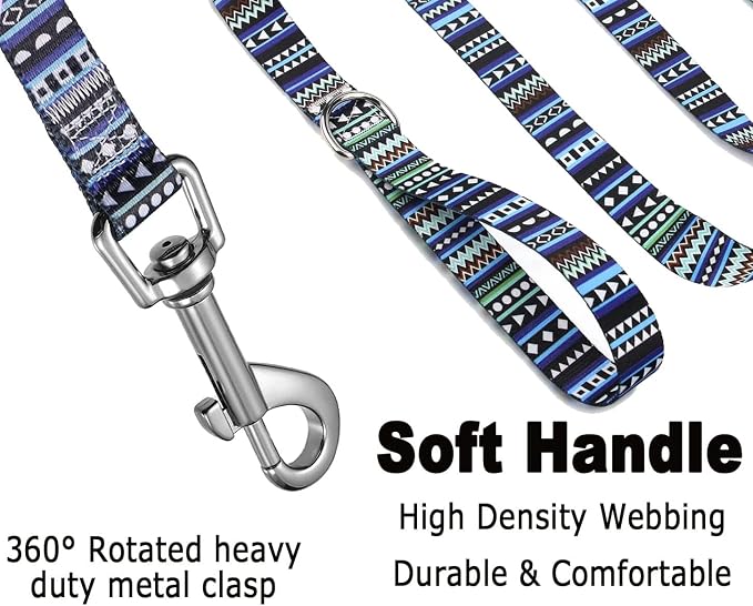Mihqy Dog Collar and Leash Set, for Small Dogs, Bohemian Blue Set,XS | with Bohemia Tribal Geometric Patterns, Adjustable for Small Medium Large Dogs, Comfortable for Walks and Outdoor Hikes - Image 4