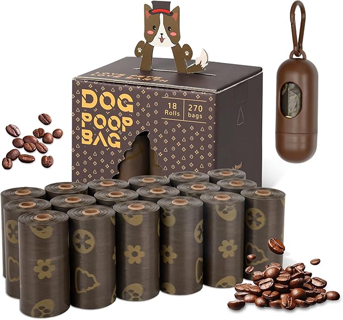 Dog Poop Bags with Dispenser 18 Rolls 270 Count Pet Waste Bags Strong Thick | Coffee Scented Waste Bags, Leak Proof , Portable by DealBetaBatteryStringlights