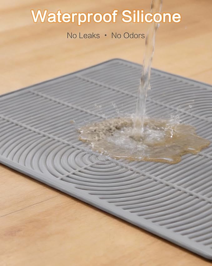 Extra Large Cat Litter Mat XL, 47" x 35", Silicone Waterproof | Traps litter, Easy to clean, Vacuum & wipe off, Waterproof backing, Non-slip design, Soft on paws - Image 3