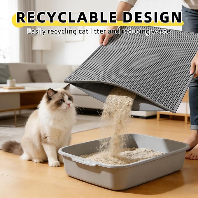 Cat Litter Mat, 30"x24", Waterproof, Easy to Clean (Grey-1Pack) | Double-Layer Honeycomb for Effective Litter Trapping, Premium Durable EVA, Non-Slip, Paw-Friendly Soft Surface - Image 5