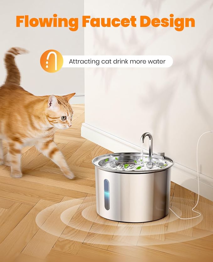 oneisall Stainless Steel Cat Water Fountain,PWF 001 | Quiet Pump＜30 dB, Faucet Spout Design, with 2 Replacement Filters for provide a fresh water - Image 4