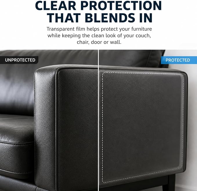 Cat Scratch Furniture Protector for Leather Couch, Clear Self Adhesive Cat Scratch Tape, Removable No Residue Couch Protector from Cats for Sofa Corners, Walls, Doors, 197 x 11.8 in - Image 3