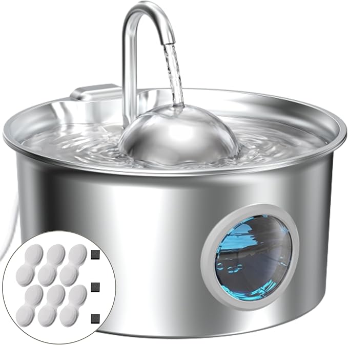 Stainless Steel Cat Water Fountain: Cat Fountain with with 6 Filters + 3 Sponges - 88oz/2.6L Slient Pet Water Fountains for Cats Indoor - DCTROD Kitten Fountains - Gifts for Cats Dogs Small Animals by Dctrod