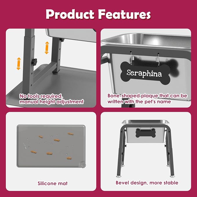 2.8 Gallon Elevated Large Dog Water Bowl with Mat, 4 Height Adjustable 10.4-15.2", Raised Dog Water Bowl Stand for Large Breed - Image 6