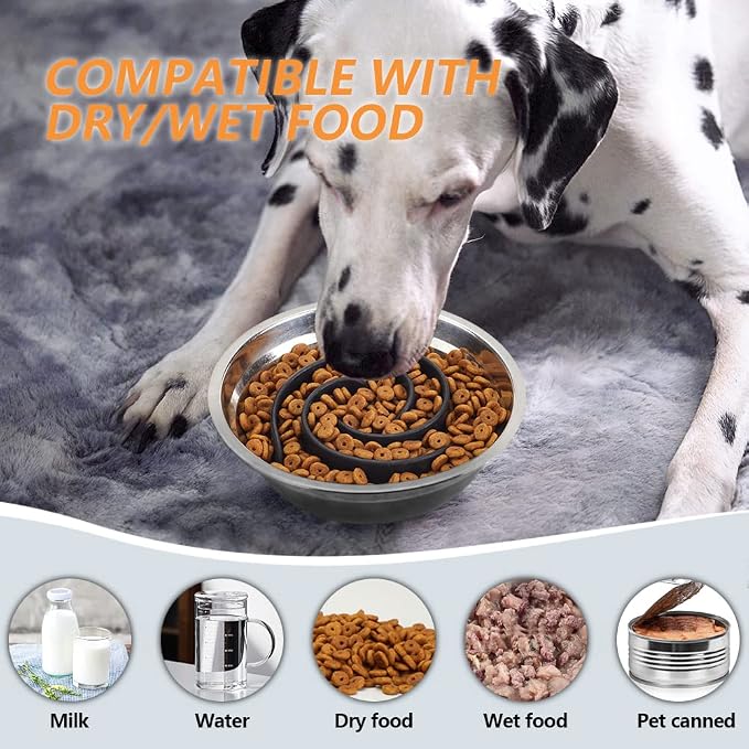 Slow Feeder Dog Bowls Insert, Animire Soft Silicone Slow Eating Dog Food Bowl for Small, Medium and Large Dogs, Compatible with Regular and Elevated Bowls - Image 5