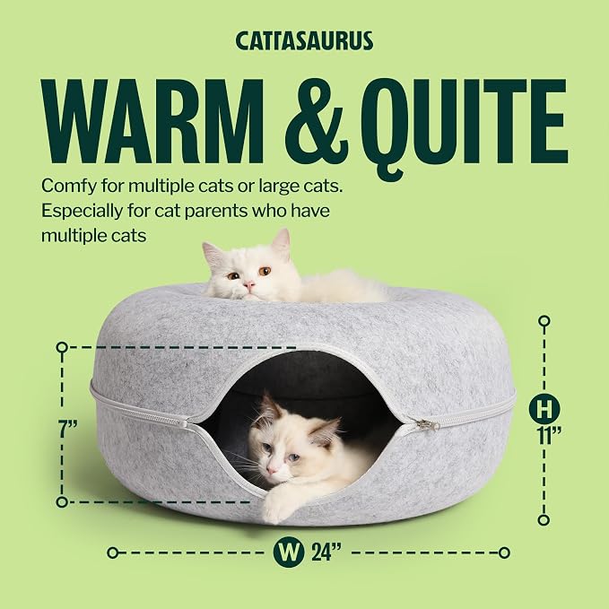 Peekaboo Cat Cave Donut for Multiple & Large Cats up to 30-45 lbs, 3-in-1 Self Warming Cat Bed, Tunnel & Scratcher for Indoor Cats, Washable & Detachable Small Dog Bed (Light Gray, Large) - Image 3