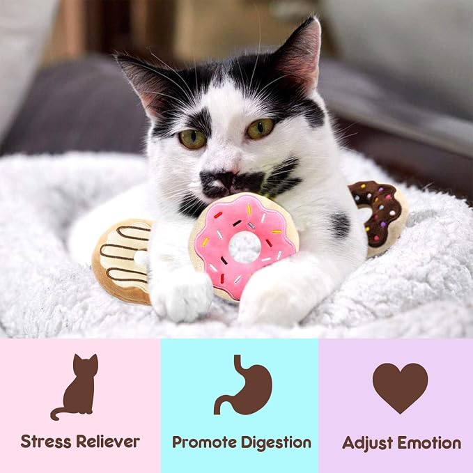 CiyvoLyeen Plush Donut Catnip Toys for Indoor Cats 6 Pack | Donut Cat Chew Toys, Boredom Relief, Interactive Play, Soft Durable Plush with Catnip, Funny Gift for Cat Lovers & Kitten - Image 4