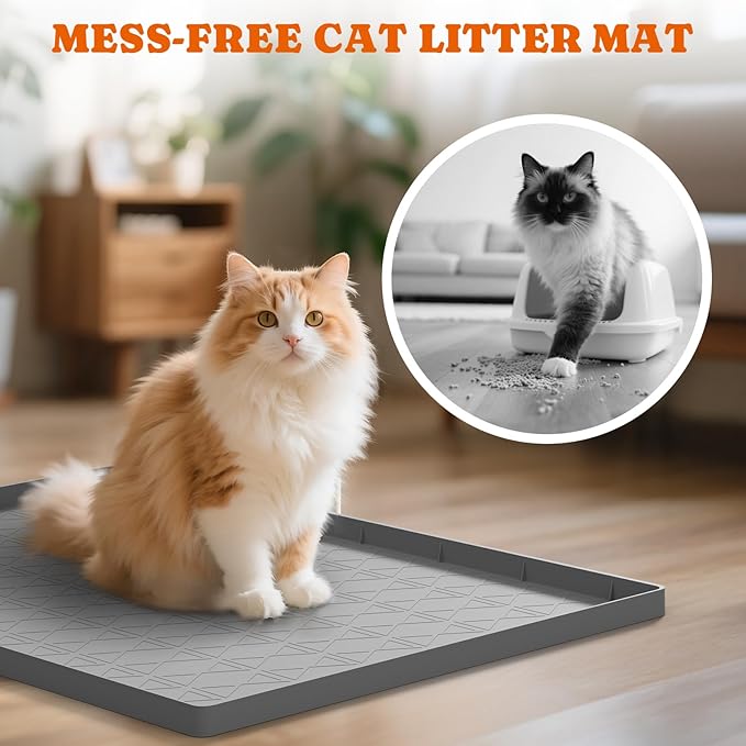 Pawtners Silicone Cat Litter Mat 34 x 22 in, Easy to Clean | Non-Slip Kitty Litter Mat for Floor, Waterproof & Urine-Proof Cat Litter Mat Litter Trapping Mat, Soft on Kitty Paws - Image 3