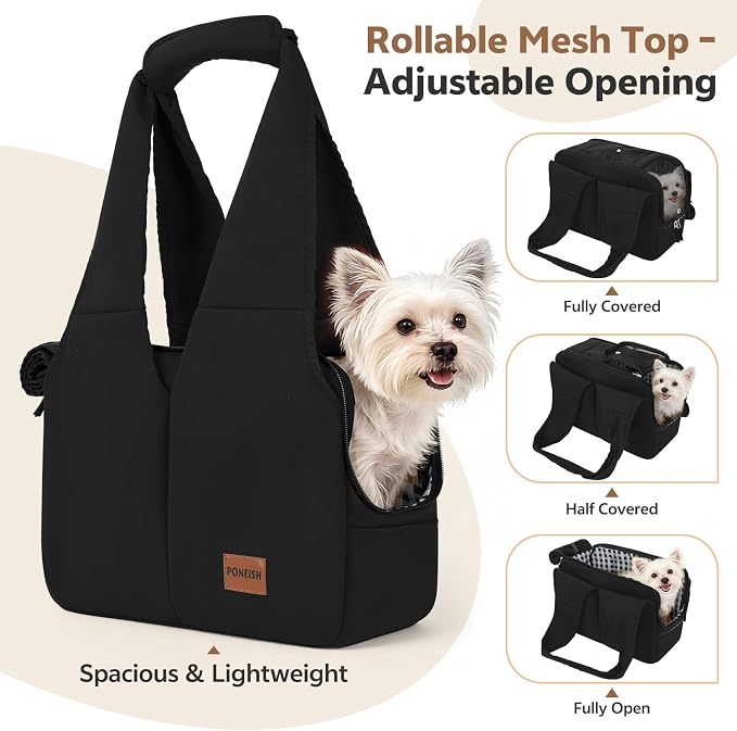 Dog Purse Carrier for Small Dogs and Cats, Soft-Sided Pet Tote Bag with 6 Large Pockets, Collapsible Travel Puppy Carrier with Small Cushion, Fits Pets up to 6 lbs (Black, 13.6" L x 6.6" W x 10" H) - Image 4