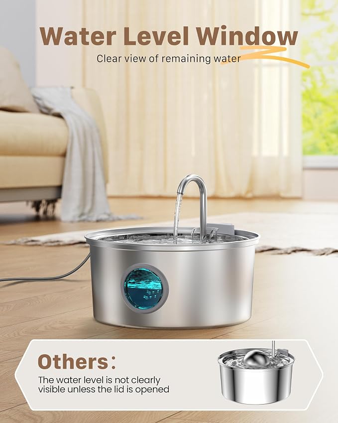 Stainless Steel Cat Fountain - 108oz/3.2L Pet Fountain for Cats Indoor - Quiet - Contains 8 Filters + 8 Sponges - Image 6