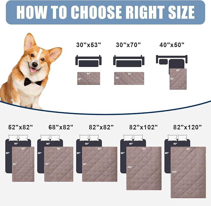Smiry Waterproof Reversible Pet Couch Covers for Dogs | Pet Friendly, Soft Fabric, Washable Sofa Furniture Protector for Dogs Cat Kids, Checkered (30"x70", Greyish Brown/Brown) - Image 6