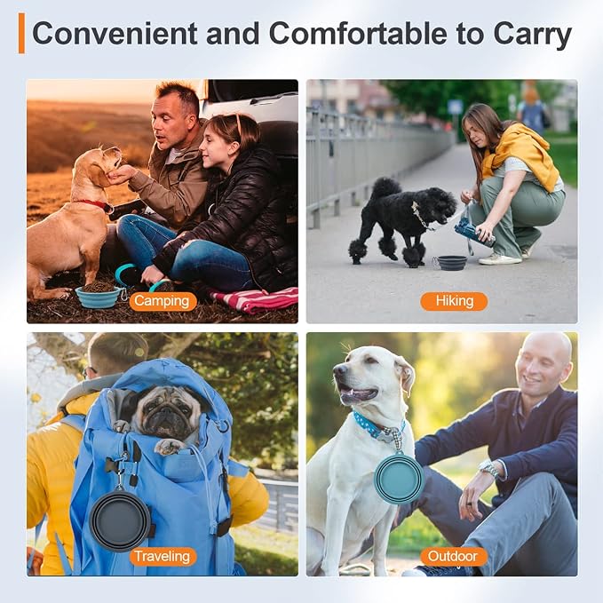 Kytely Collapsible Dog Bowls Medium, 2Pack Foldable Dog Travel Bowl, Portable Pet Water Food Bowl with Clasp, Pet Cat Feeding Cup Dish for Traveling, Walking, Hiking (Blue+Grey) - Image 2