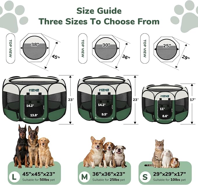 Dog Cat Small Animal Puppy Playpen Crate, Small, Dark Green | Portable Pop Up Pet Cage Enclosure Tent Kennel Indoor Outdoor with Carrying Case, No Assembly, Camping Use - Image 2