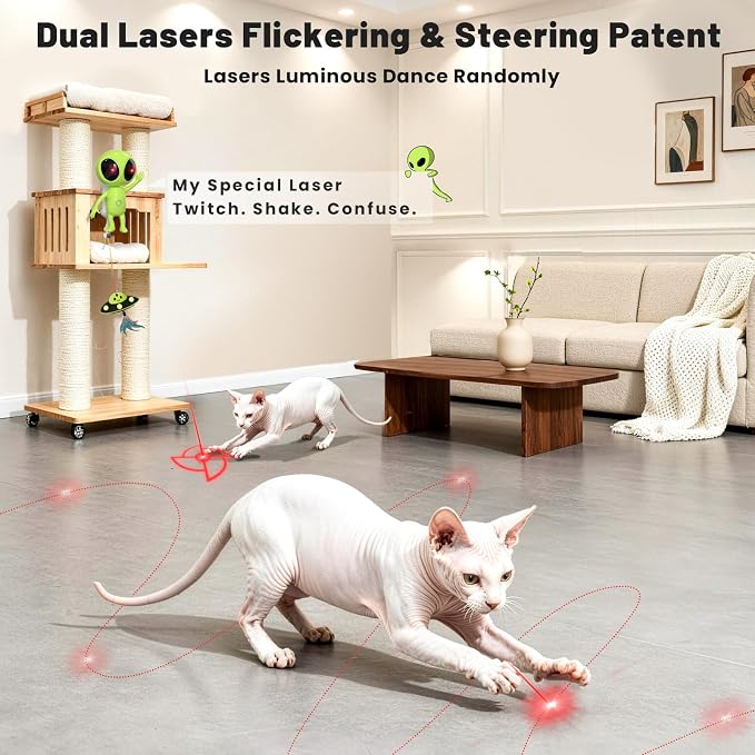 ORSDA Laser Cat Toys for Indoor Cats, 2 in 1 Interactive Automatic Dual Laser & Catnip UFO Dangler for Kitten Toys, Truly Random Trajectory Radar Motion-Activated, Rechargeable 4 Modes, Clamp Design - Image 3
