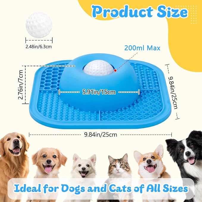 Slow Feeder Dog Bowls & Lick Mat for Liquid and Thick Treat, Anti-Slip Dog Lick Bowl with Interactive Rolling Ball, 5/6 Cup Pup Licking Toy for Large Medium Small Dogs and Cats Blue - Image 7