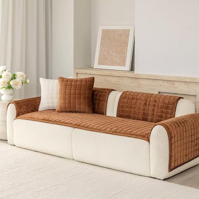 Velvet Washable Couch Cover for Dog,L Shape Sofa Cover for Pets. | 27.6"x59.1", Brown,Sectional Couch Cover,Soft Velvet,Non-Slip,Furniture Protector,quilted - Image 4