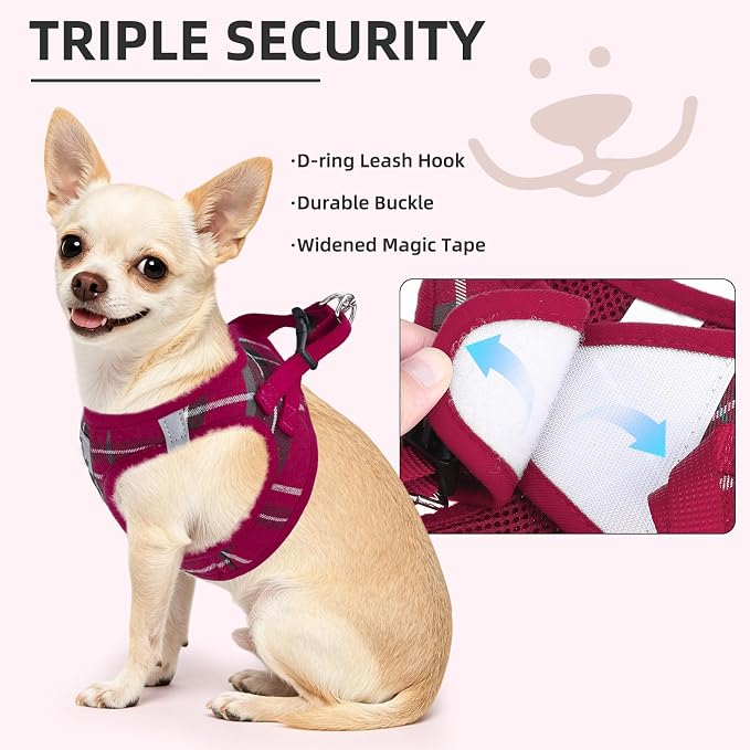 PUPTECK Dog Harness, Collar and Leash Set No Pull for Small Medium Sized | Plaid Puppy Step-in Escape Proof Reflective No Choke Pet Cat Adjustable Walking Vest - Image 5