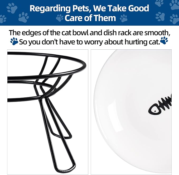 Cat Bowls, Elevated Bowl, Raised Ceramic Dish with Metal Stand, Pet Water or Food Feeding Station for Indoor Cats, Kitten, Puppies and Small Dogs(2 Pack) - Image 5