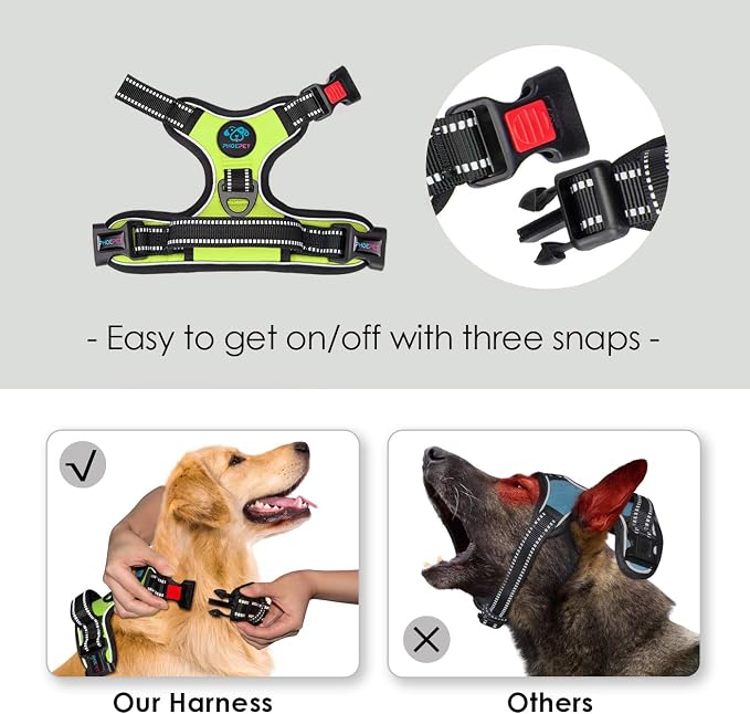 No Pull Dog Harness Medium Reflective Front Clip Vest with Handle | Adjustable 2 Metal Rings 3 Buckles ,[Easy to Put on & Take off](M, Green) - Image 3